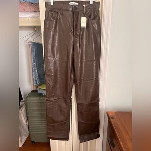 Abercrombie The 90s Straight Ultra High Rise Brown Vegan Leather Pants
